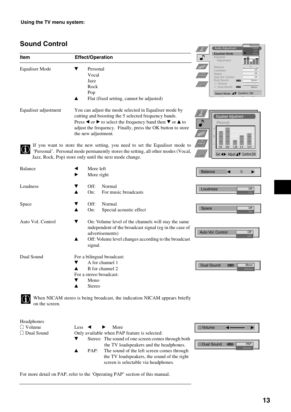 Sound control | Sony KV-29FQ75K User Manual | Page 17 / 160