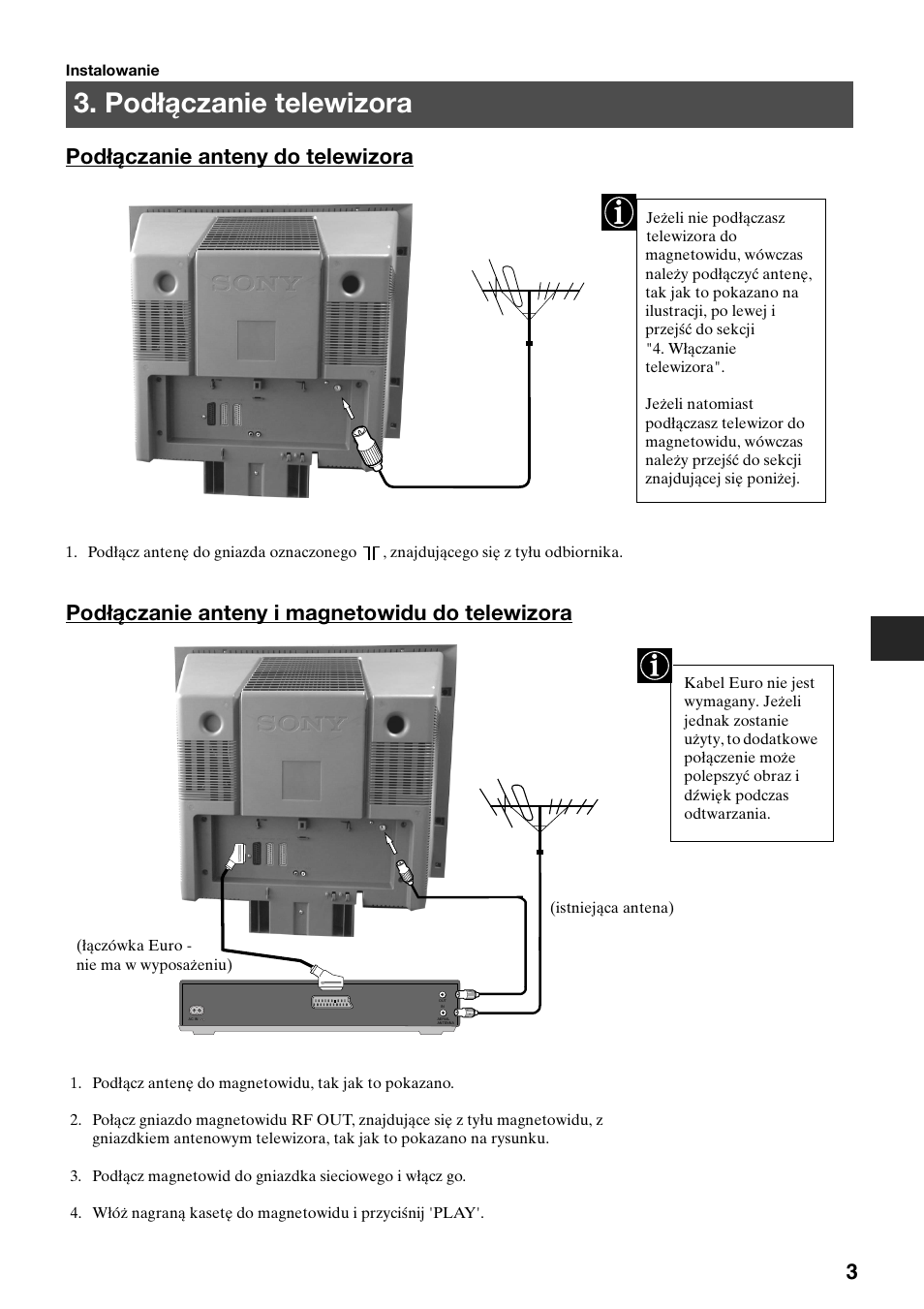 Podłączanie telewizora | Sony KV-29FQ75K User Manual | Page 33 / 160