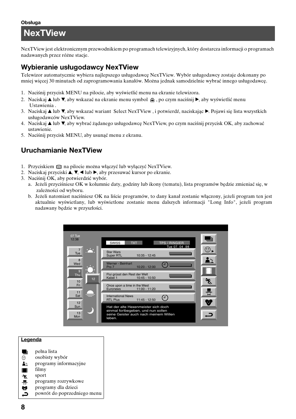 Nextview, Wybieranie usługodawcy nextview, Uruchamianie nextview | Sony KV-29FQ75K User Manual | Page 38 / 160