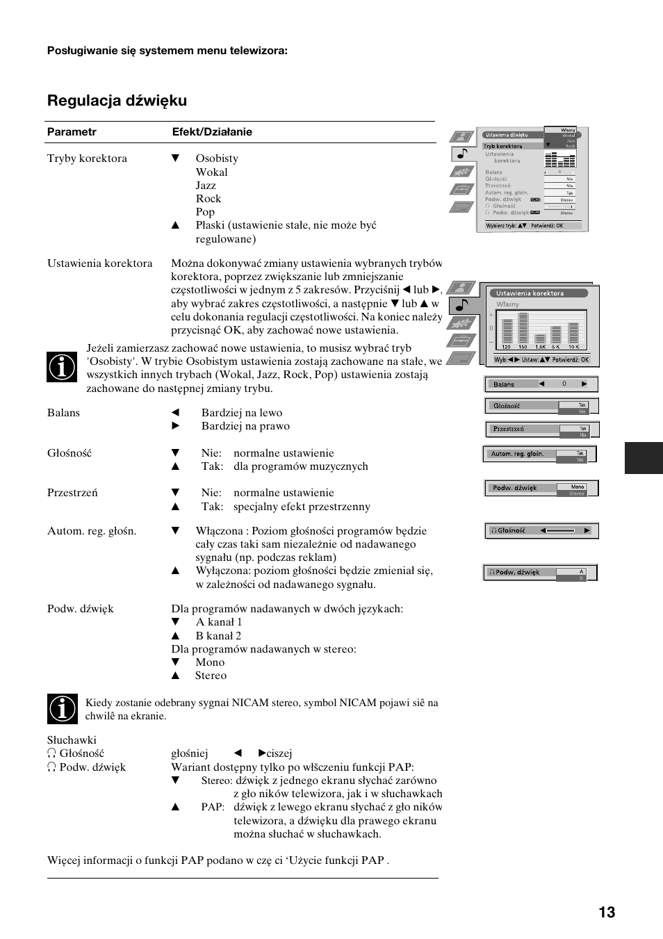 13 regulacja dźwięku | Sony KV-29FQ75K User Manual | Page 43 / 160
