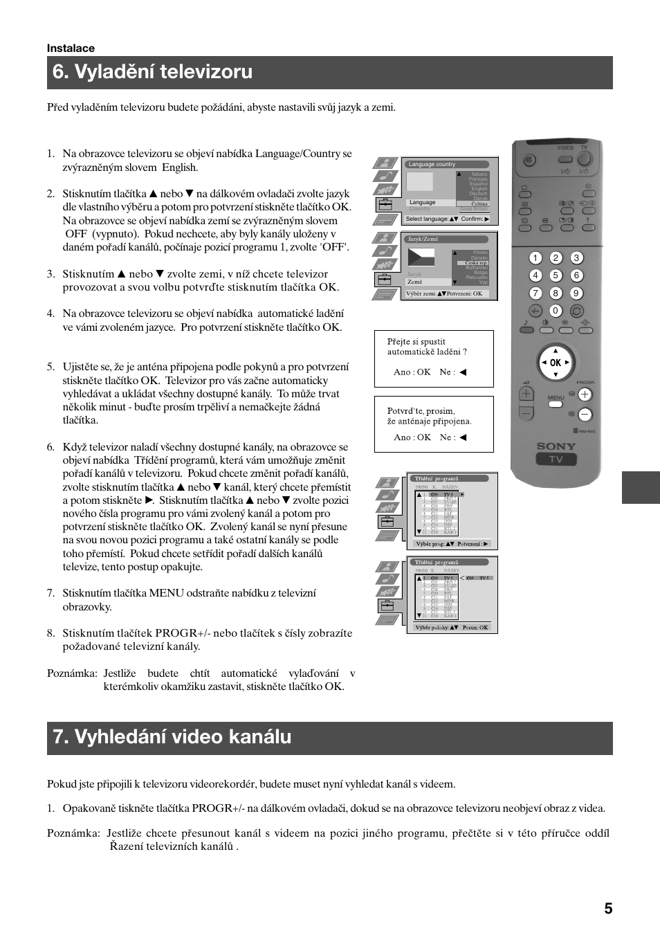 Vyladění televizoru, Vyhledání video kanálu | Sony KV-29FQ75K User Manual | Page 61 / 160