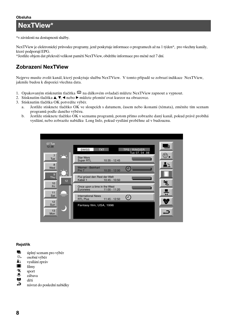 Nextview, Zobrazení nextview | Sony KV-29FQ75K User Manual | Page 64 / 160