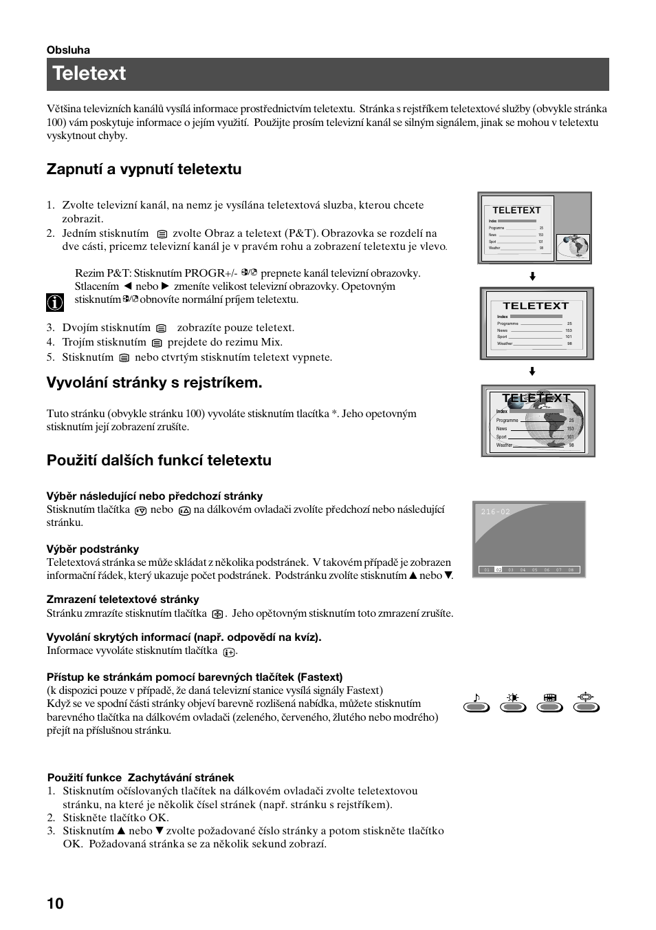 Teletext, Zapnutí a vypnutí teletextu, Vyvolání stránky s rejstríkem | Použití dalších funkcí teletextu | Sony KV-29FQ75K User Manual | Page 66 / 160