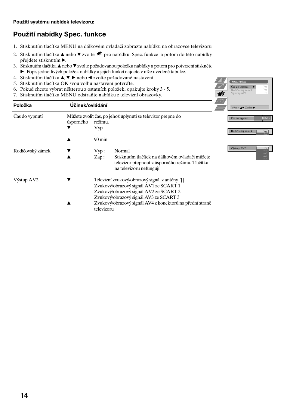 Použití nabídky spec. funkce | Sony KV-29FQ75K User Manual | Page 70 / 160