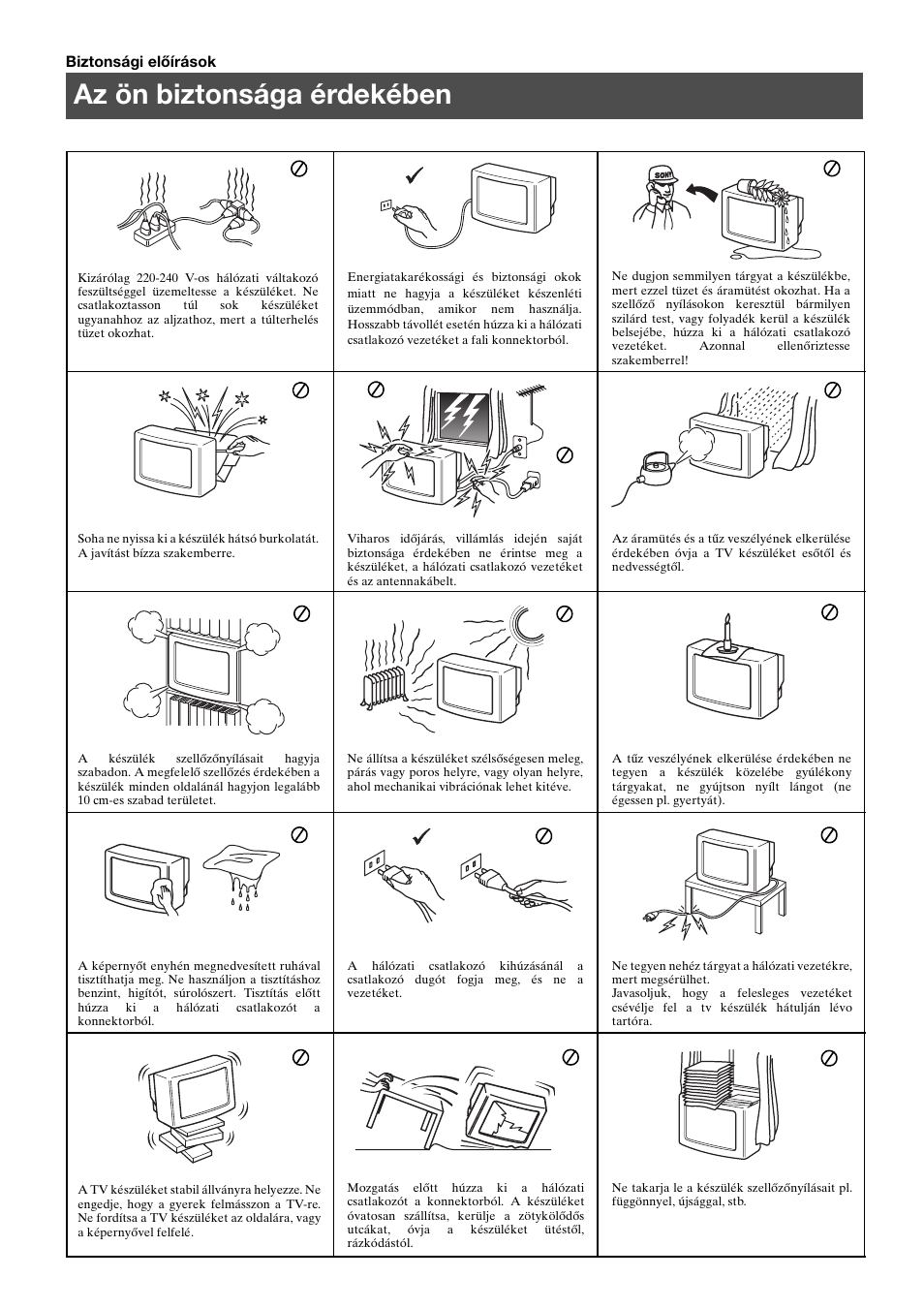Az ön biztonsága érdekében | Sony KV-29FQ75K User Manual | Page 82 / 160