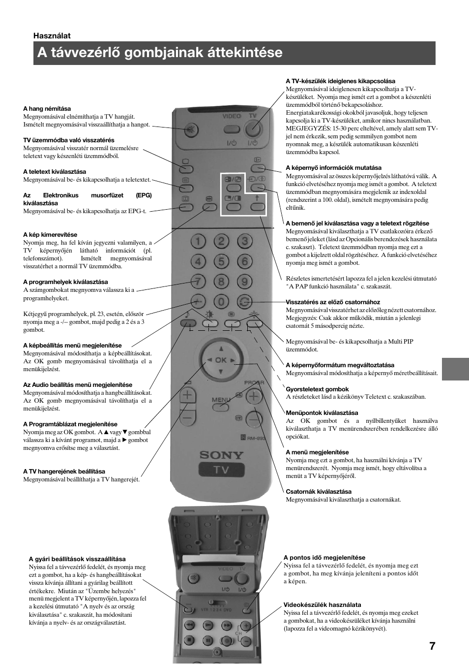 A távvezérlő gombjainak áttekintése | Sony KV-29FQ75K User Manual | Page 89 / 160