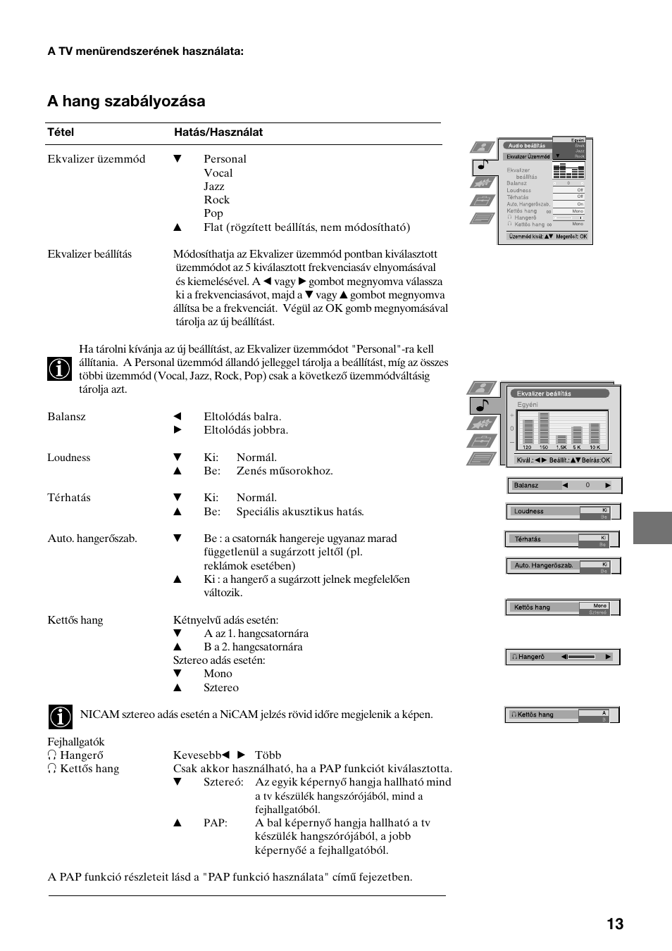 13 a hang szabályozása | Sony KV-29FQ75K User Manual | Page 95 / 160