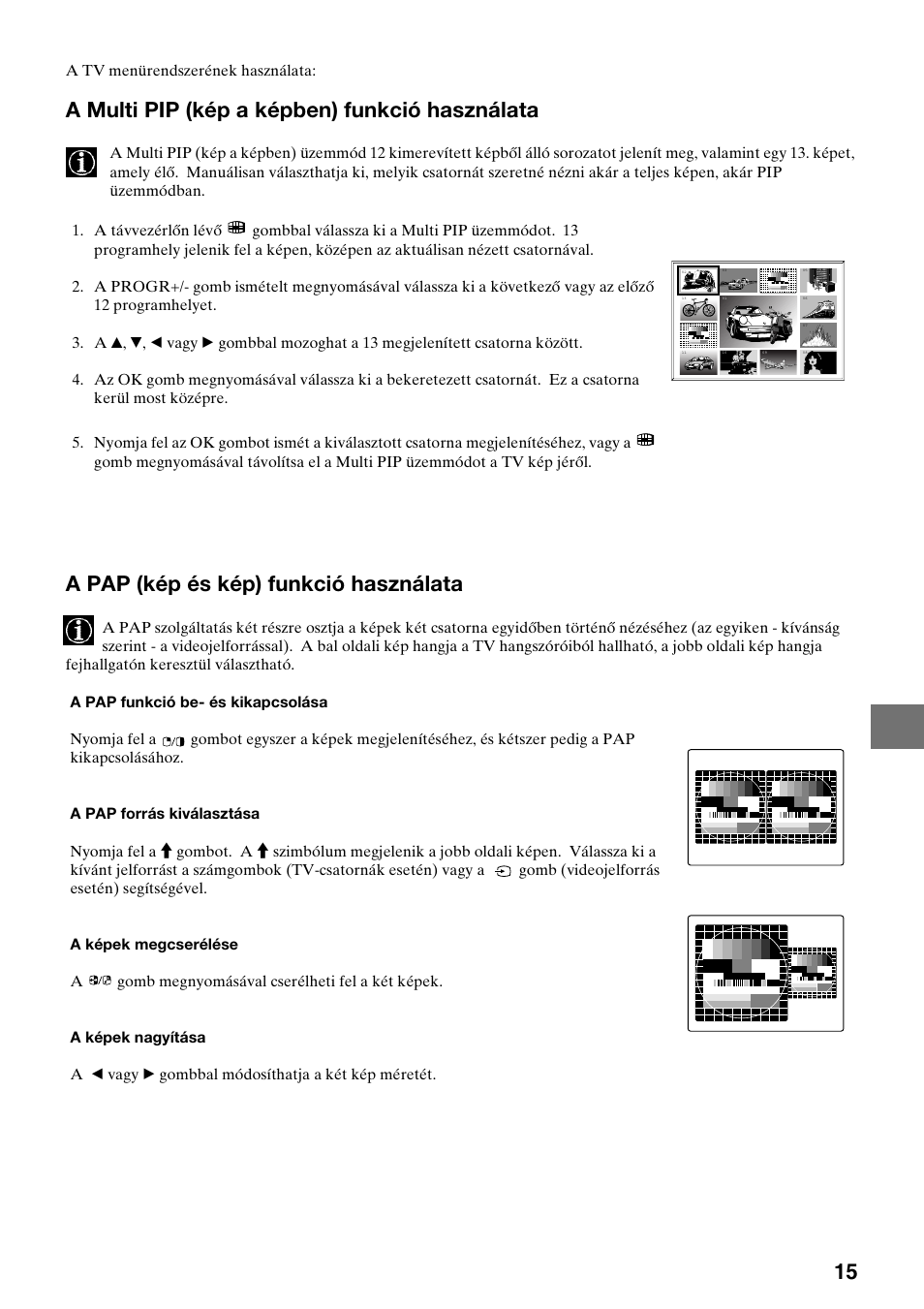 A multi pip (kép a képben) funkció használata, A pap (kép és kép) funkció használata | Sony KV-29FQ75K User Manual | Page 97 / 160