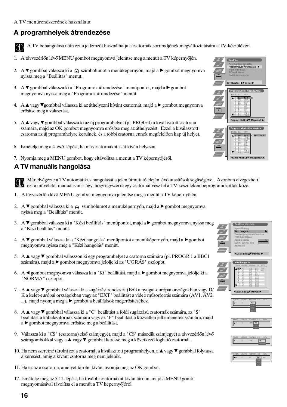 A programhelyek átrendezése, A tv manuális hangolása | Sony KV-29FQ75K User Manual | Page 98 / 160