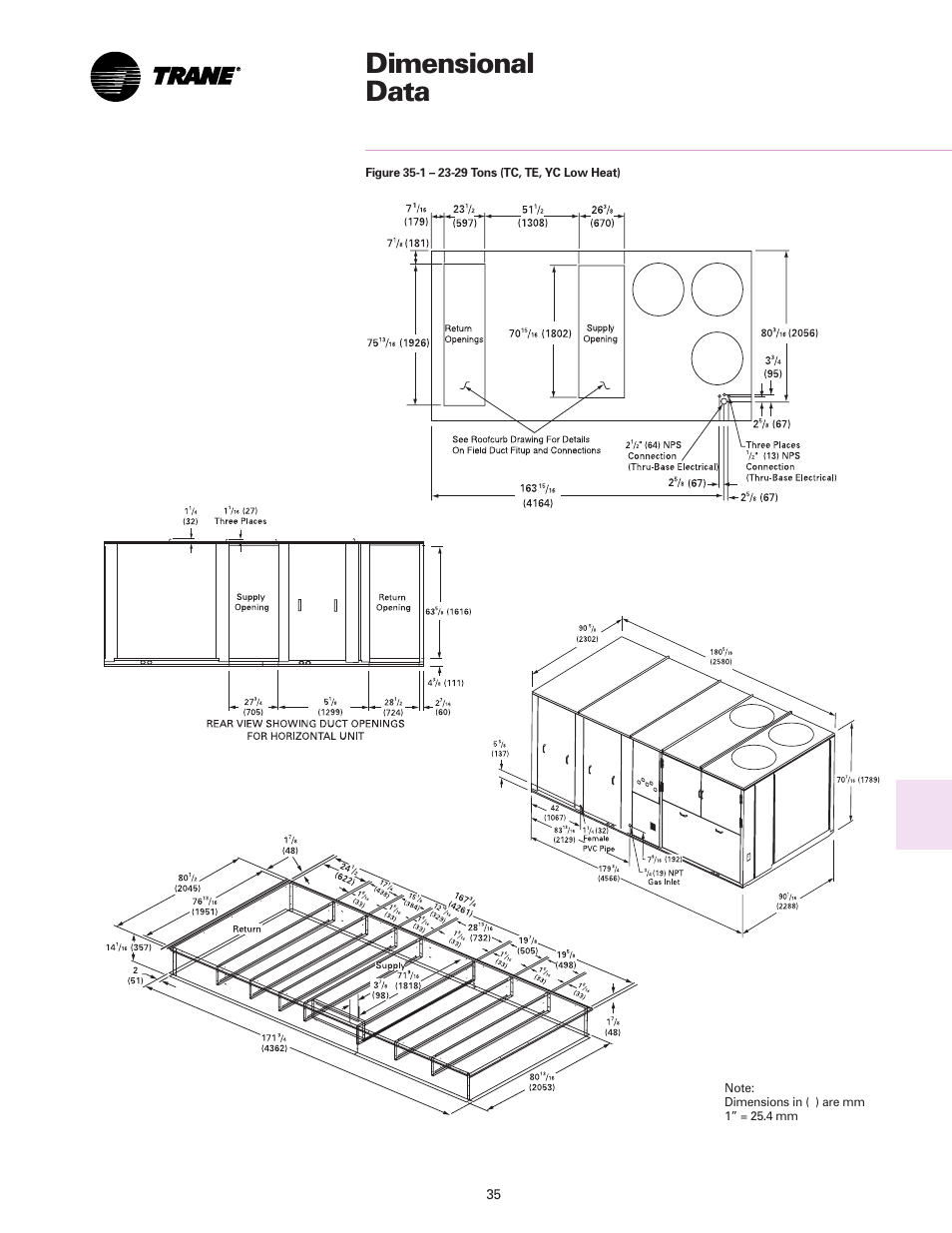 Dimensional data | Trane RT-DS-10 User Manual | Page 35 / 44