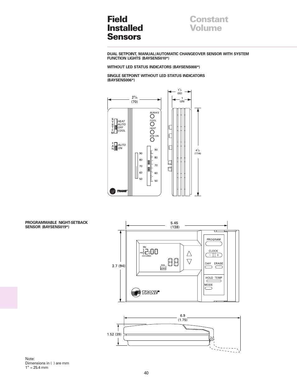 Field installed sensors constant volume | Trane RT-DS-10 User Manual | Page 40 / 44