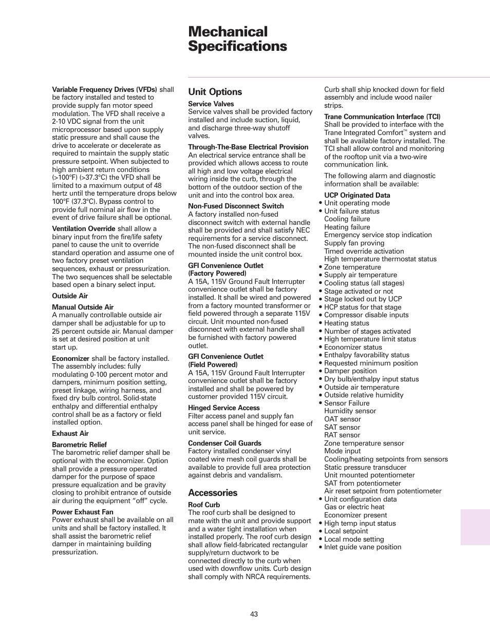 Mechanical specifications | Trane RT-DS-10 User Manual | Page 43 / 44