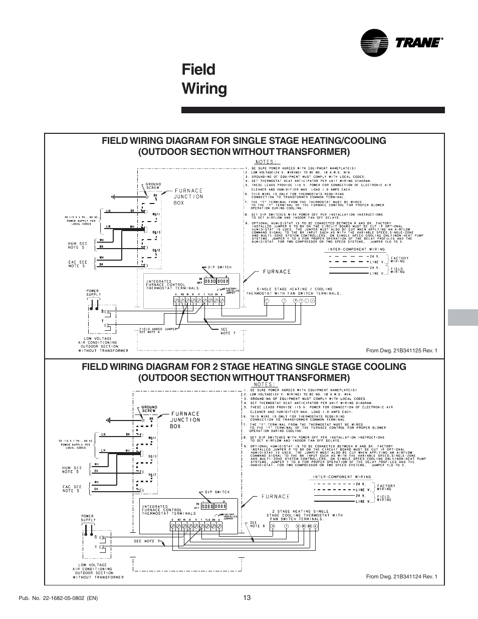 Field wiring | Trane XV 90 User Manual | Page 13 / 16