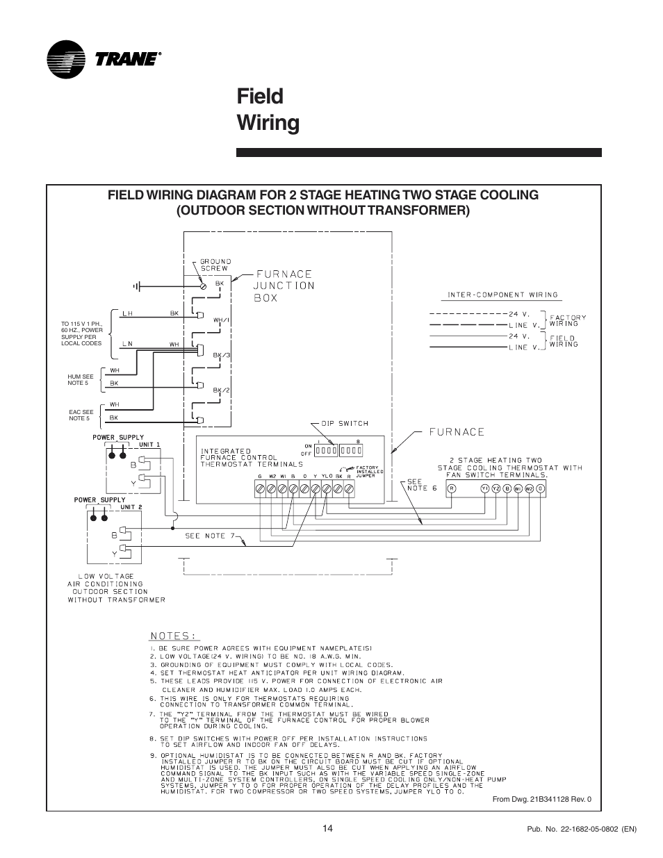 Field wiring | Trane XV 90 User Manual | Page 14 / 16