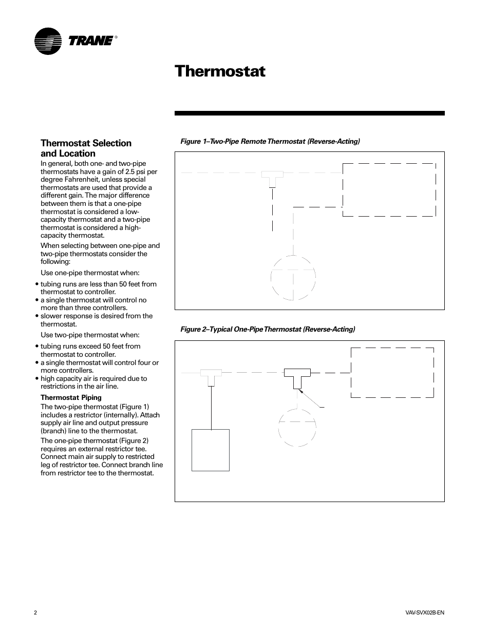 Thermostat, Thermostat selection and location | Trane VAV-SVX02B-EN User Manual | Page 2 / 16