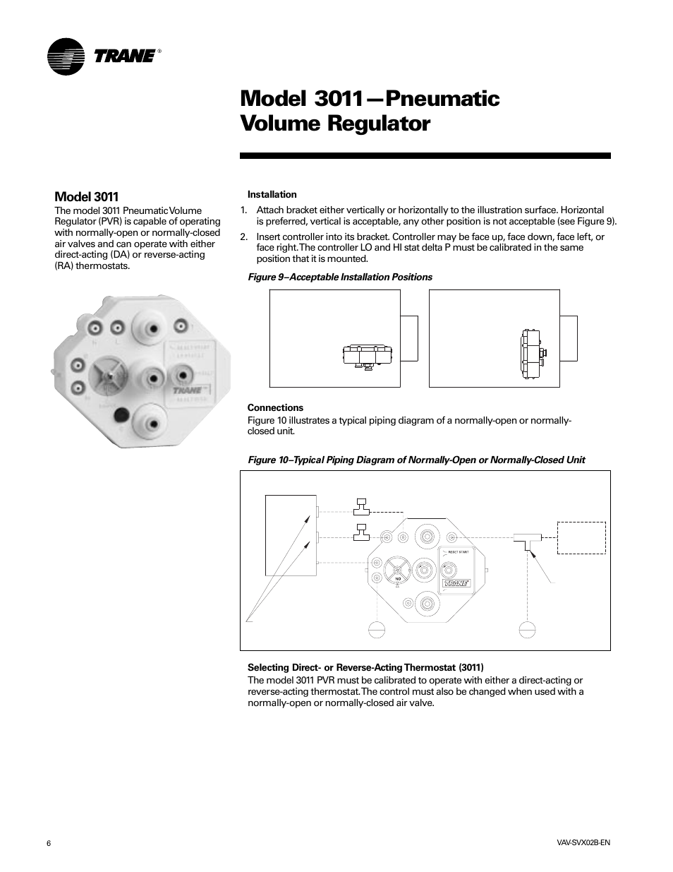 Model 3011—pneumatic volume regulator, Model 3011 | Trane VAV-SVX02B-EN User Manual | Page 6 / 16