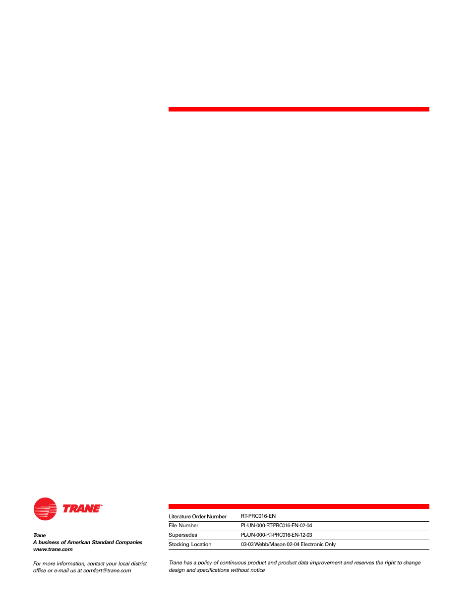 Literature file block | Trane TSC060-120 User Manual | Page 48 / 48