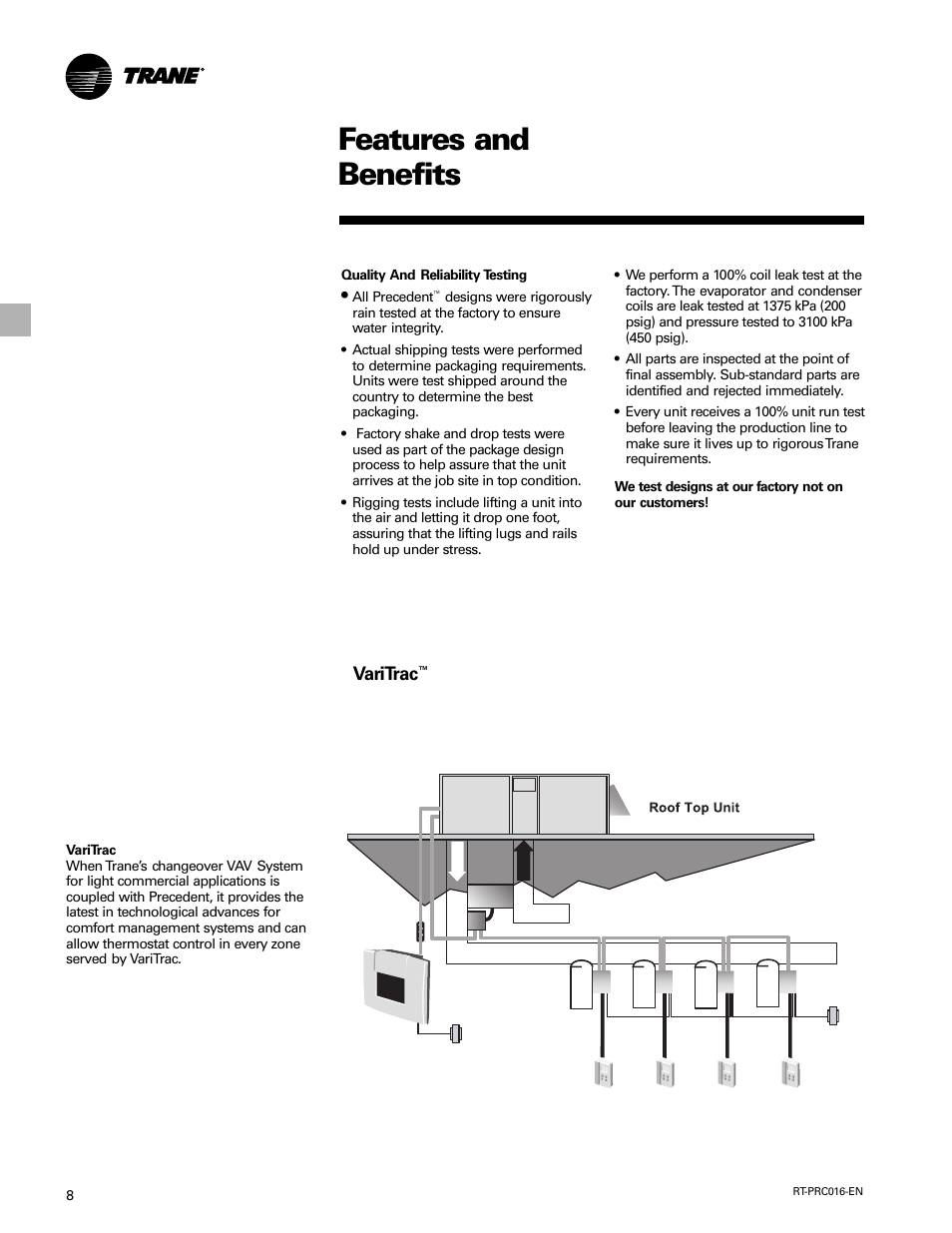 Features and benefits, Varitrac | Trane TSC060-120 User Manual | Page 8 / 48