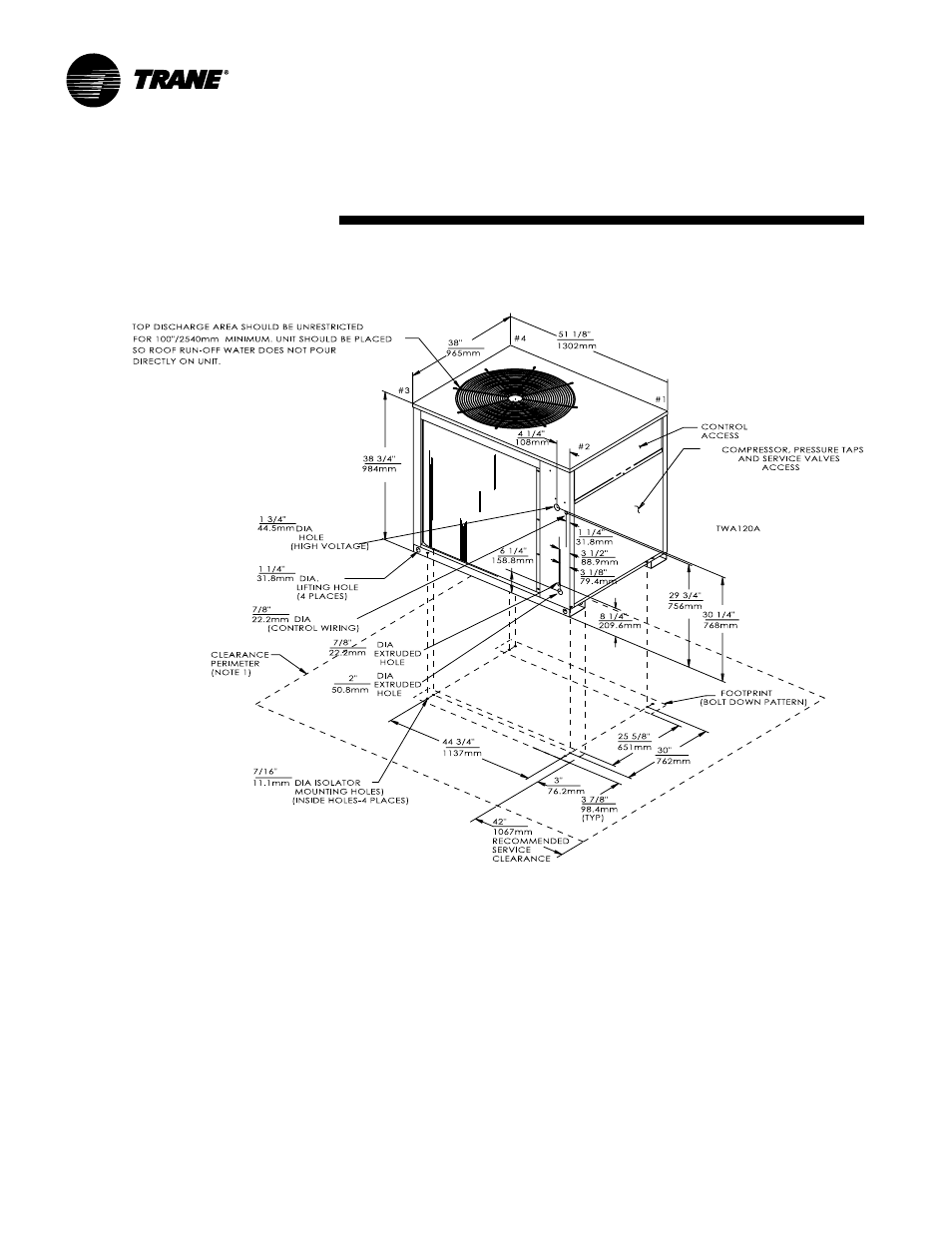 Dimensional data (heat pump) | Trane TWE200B User Manual | Page 40 / 56