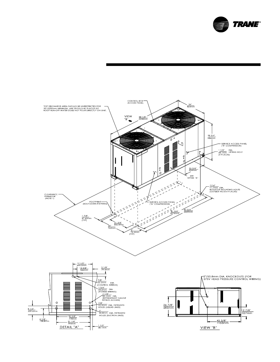 Dimensional data (heat pump) | Trane TWE200B User Manual | Page 41 / 56