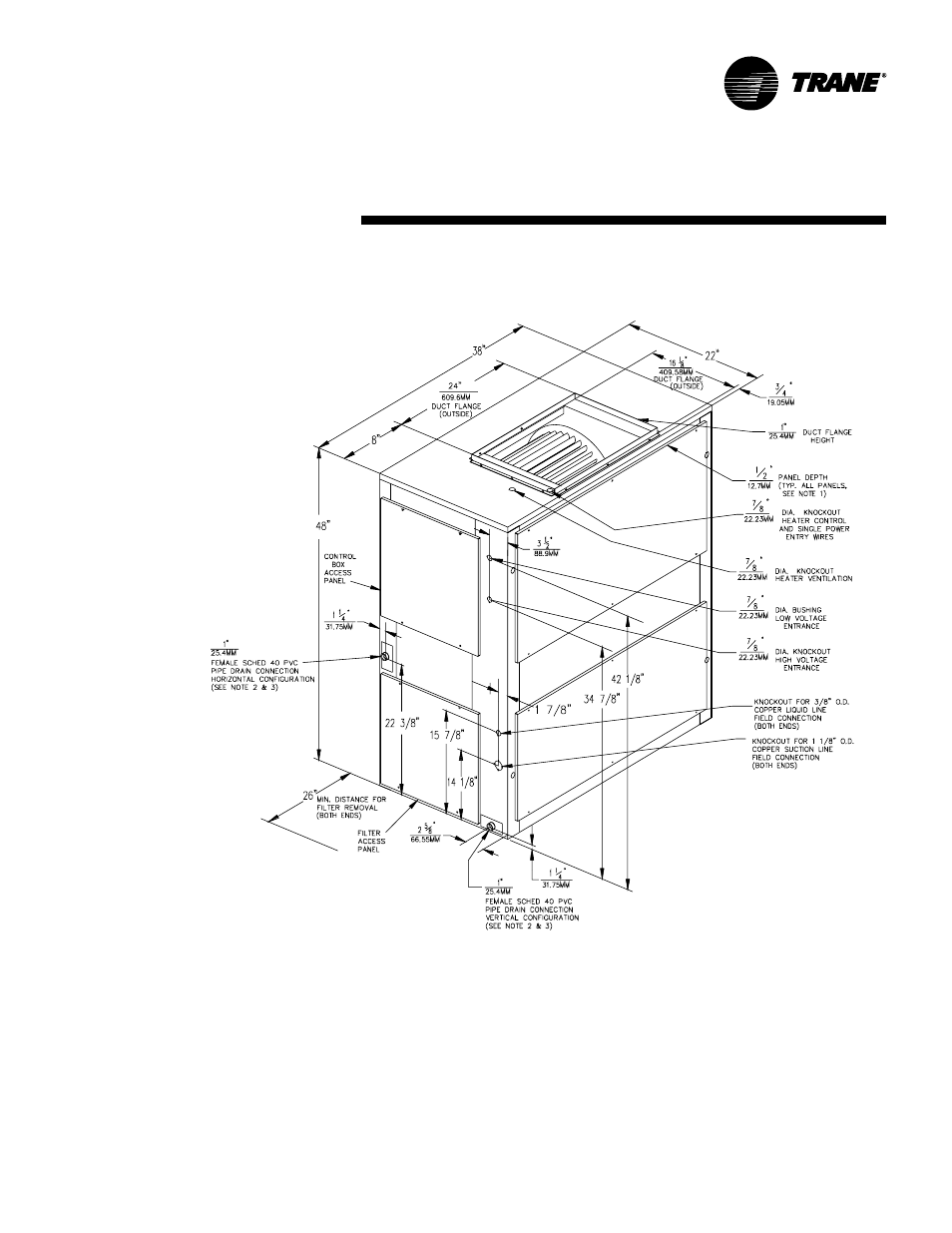 Air handler) dimensional data | Trane TWE200B User Manual | Page 43 / 56