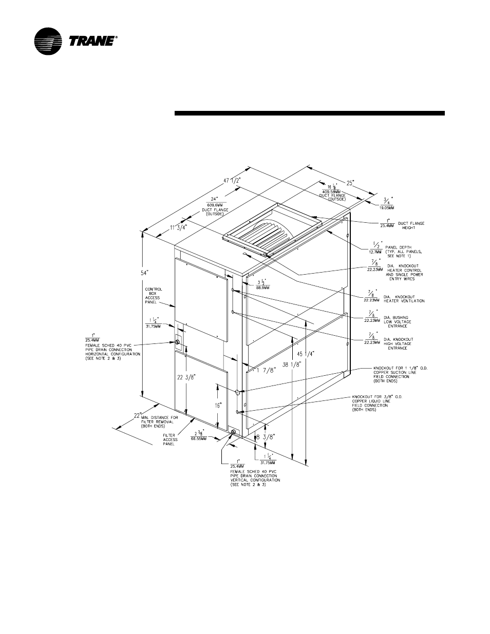 Air handler) dimensional data | Trane TWE200B User Manual | Page 44 / 56