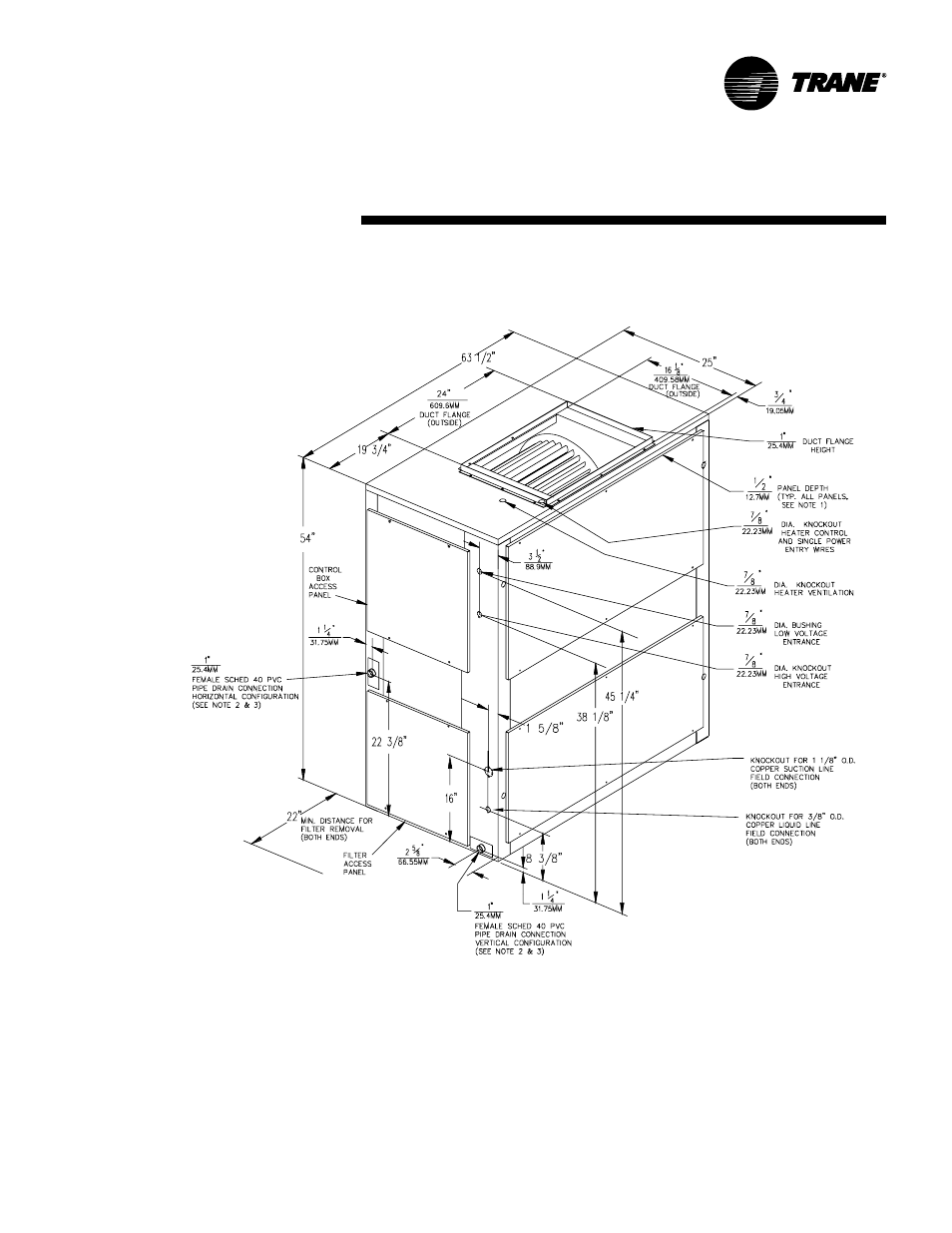 Dimensional data (air handler) | Trane TWE200B User Manual | Page 45 / 56