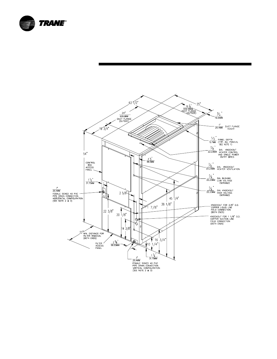 Dimensional data (air handler) | Trane TWE200B User Manual | Page 46 / 56
