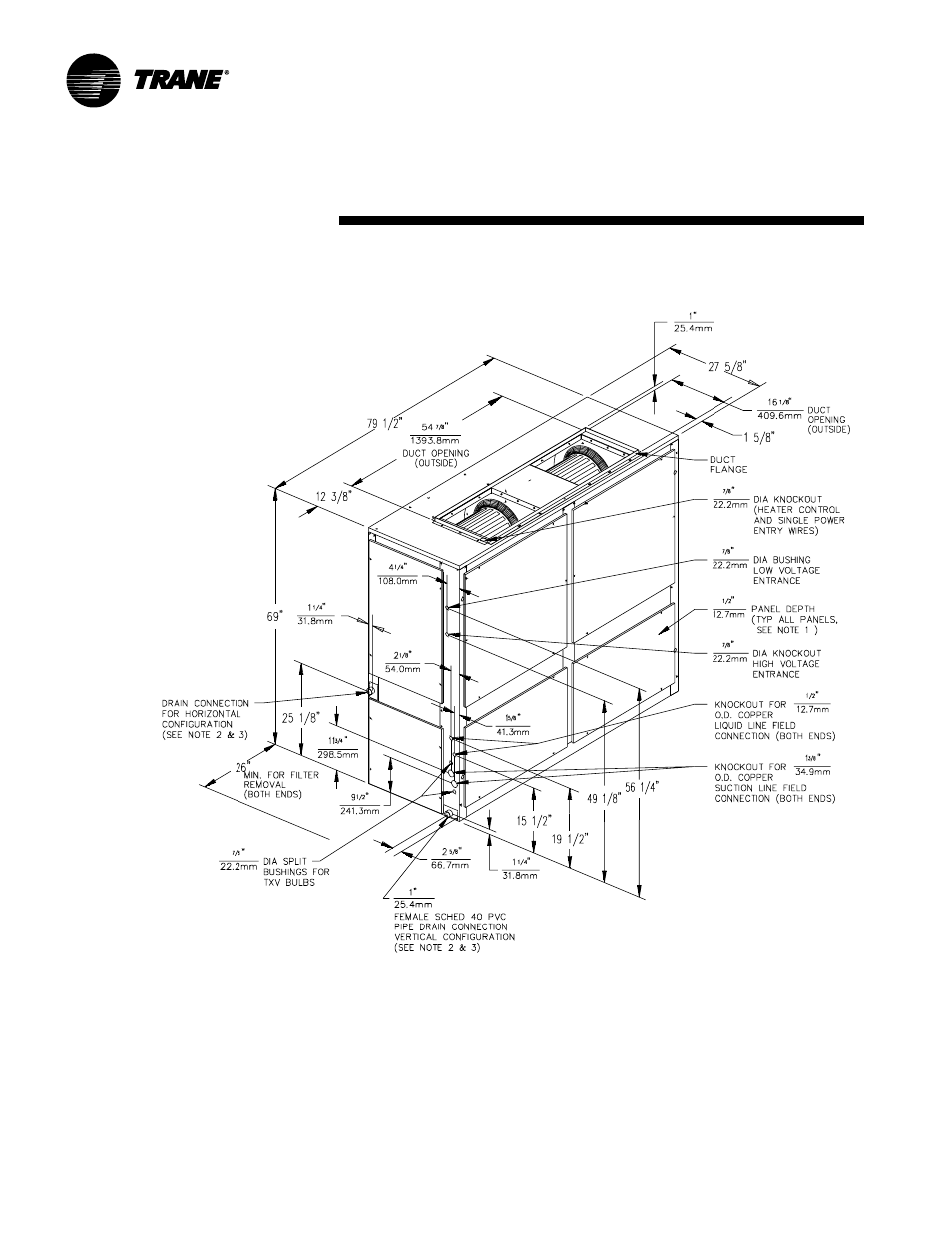 Dimensional data, Air handler) | Trane TWE200B User Manual | Page 48 / 56