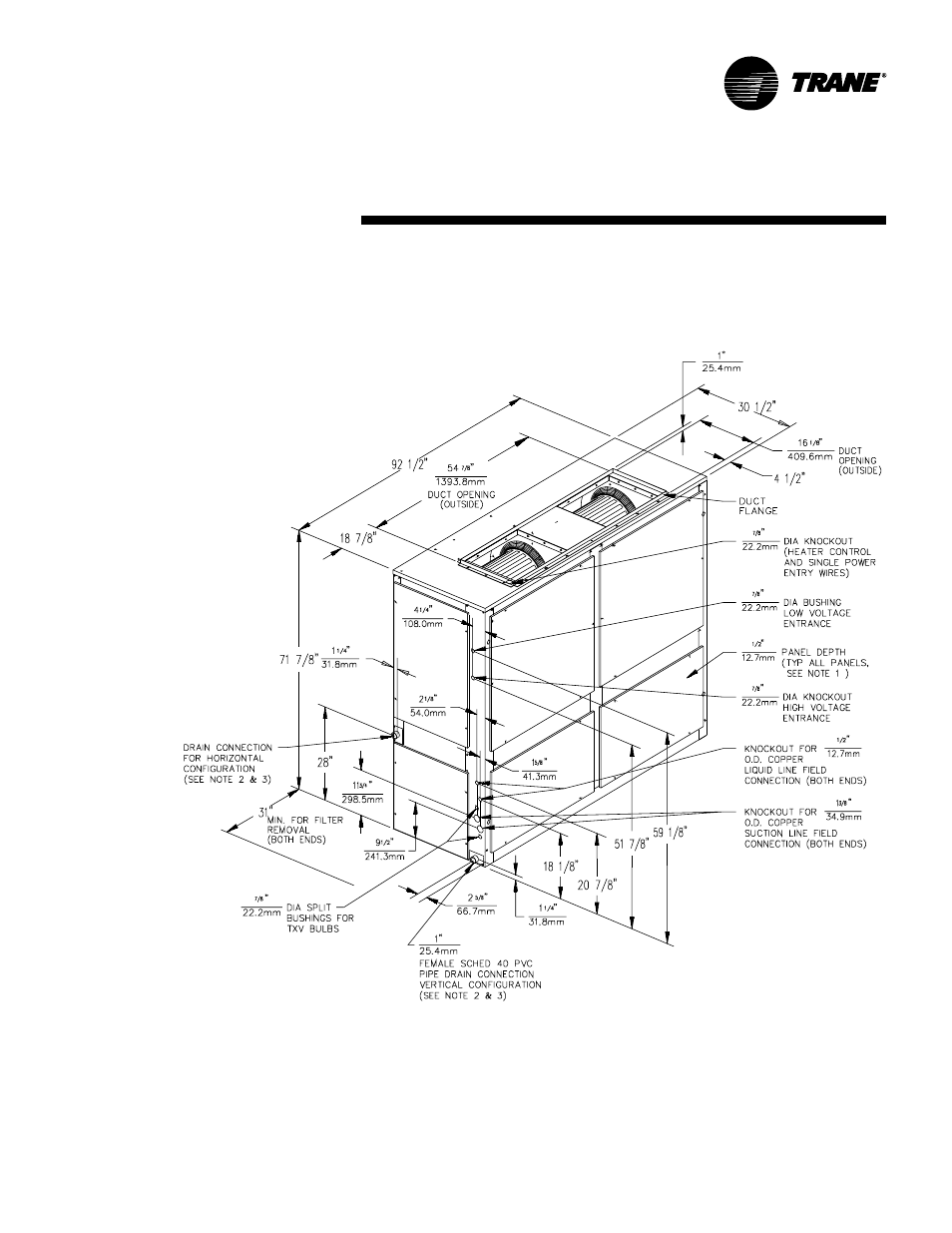 Dimensional data (air handlers) | Trane TWE200B User Manual | Page 49 / 56