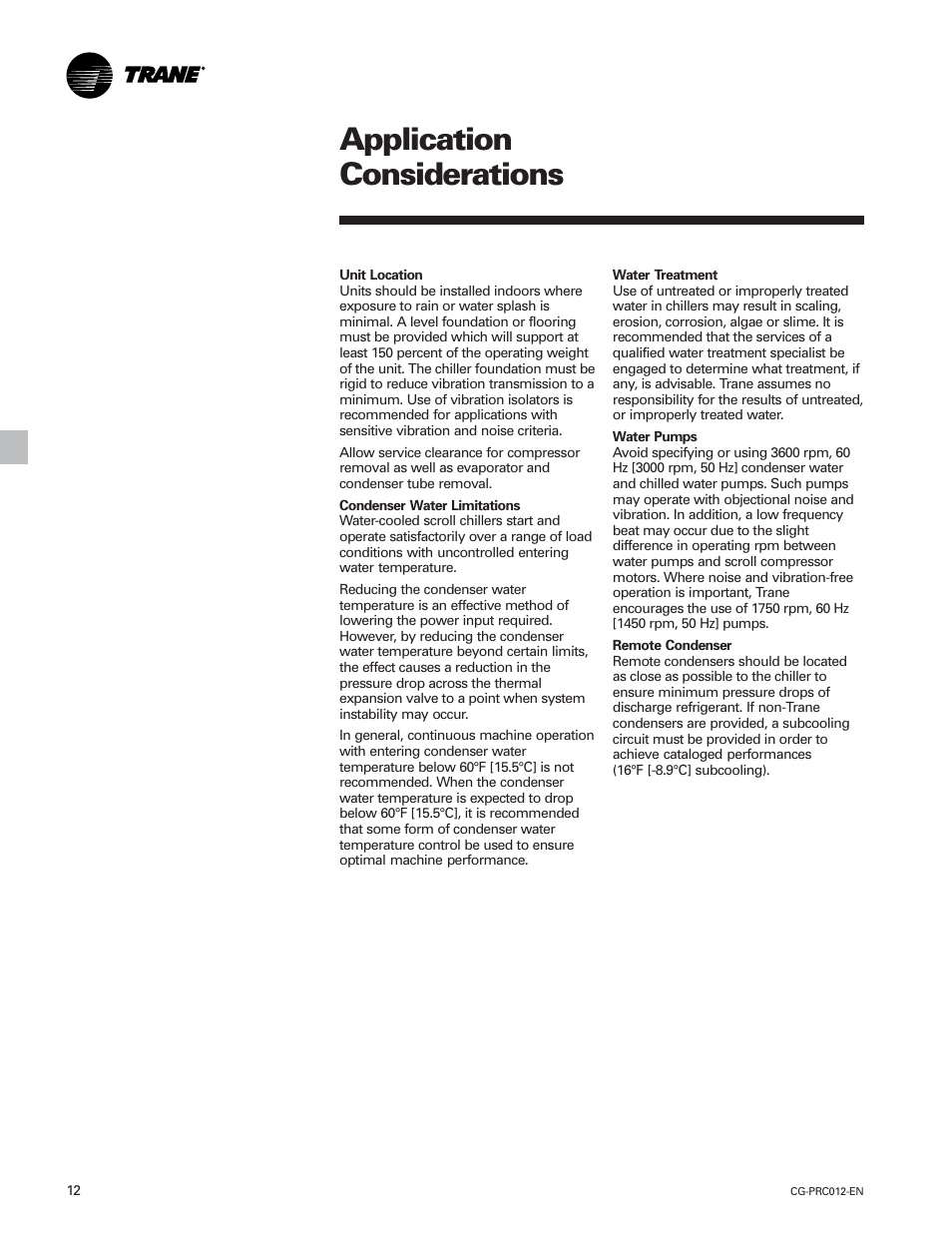 Application considerations | Trane CGWF User Manual | Page 12 / 40