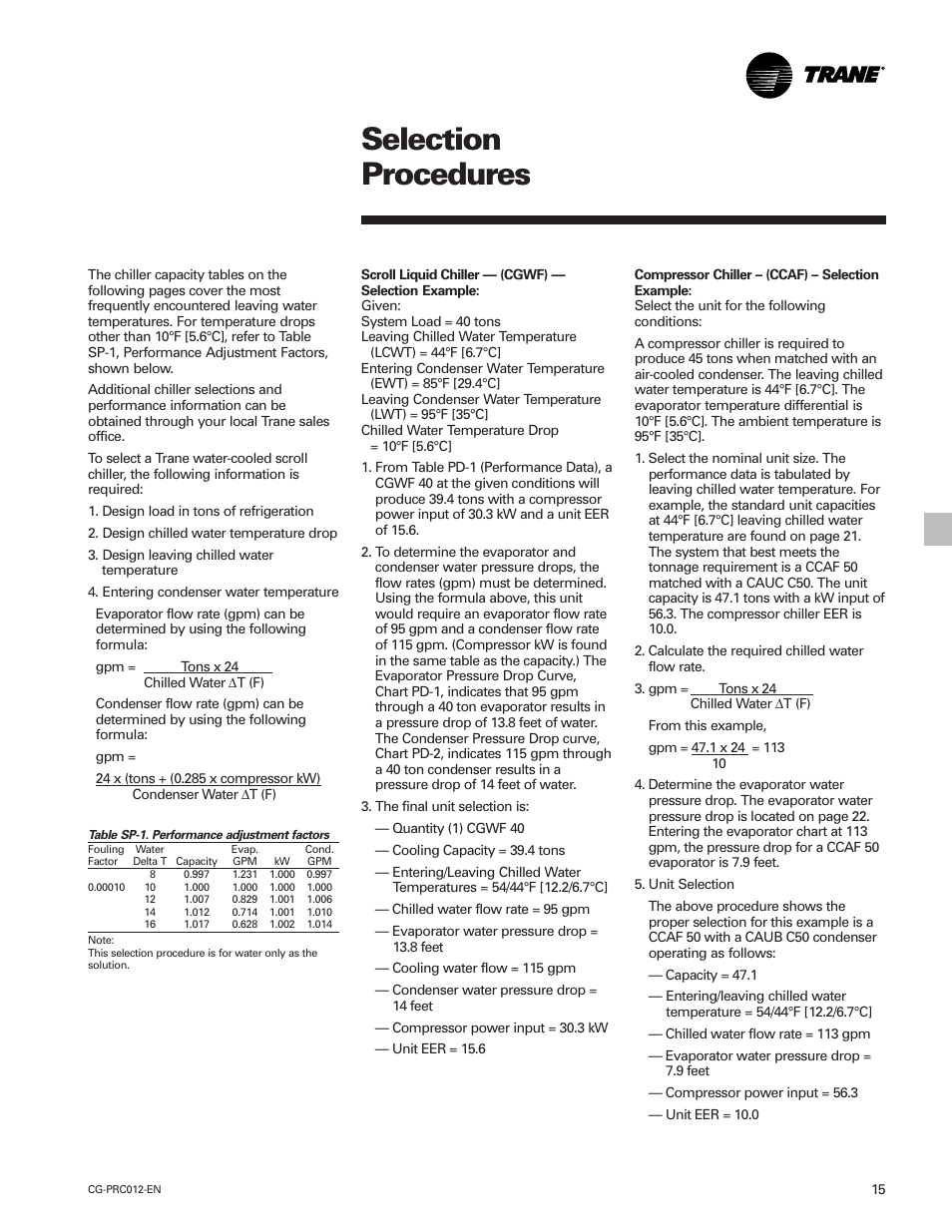 Selection procedures | Trane CGWF User Manual | Page 15 / 40