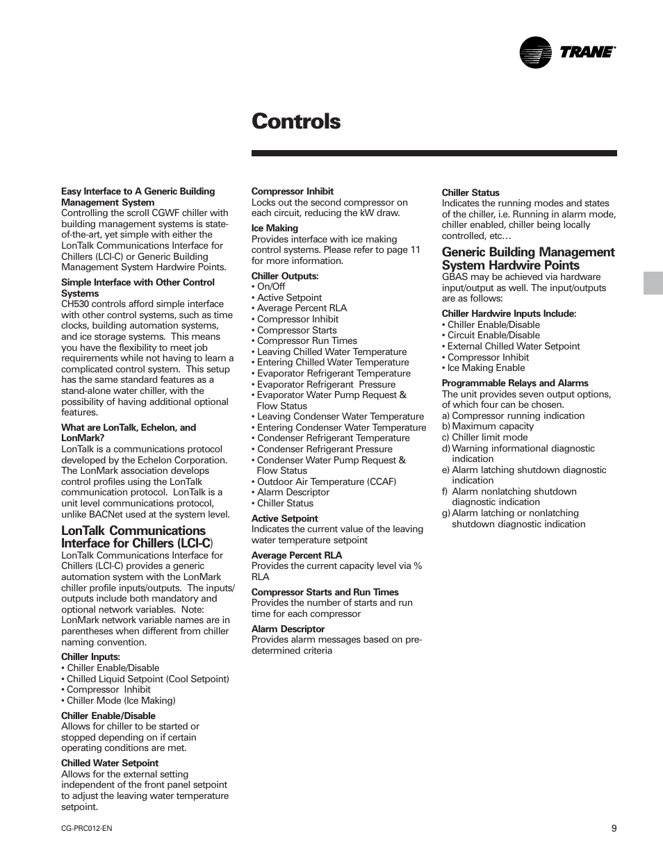 Controls | Trane CGWF User Manual | Page 9 / 40