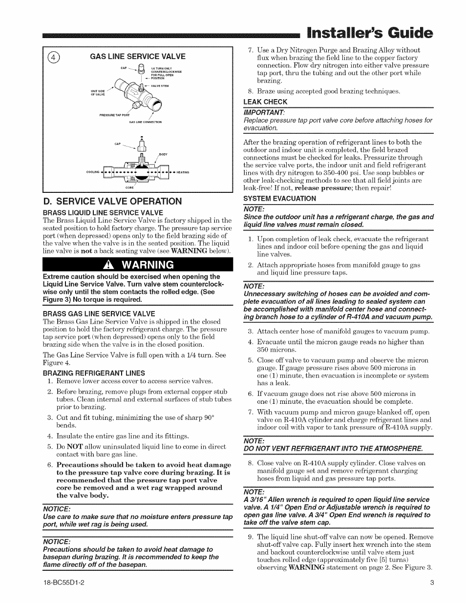 A warning, Installer’s guide, Warning | Trane 18-BC55D1-2 User Manual | Page 3 / 8