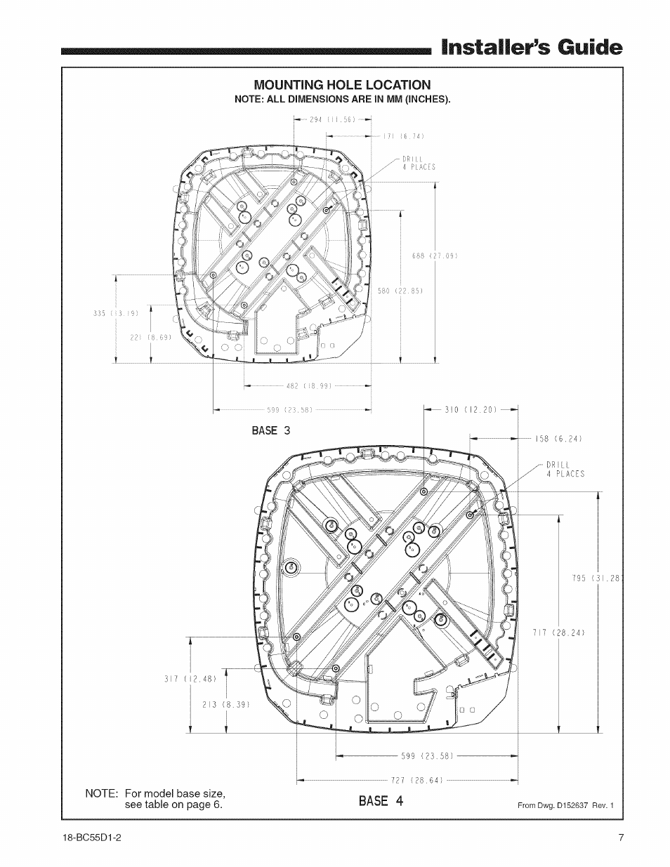 Mounting hole location, Installer’s guide | Trane 18-BC55D1-2 User Manual | Page 7 / 8