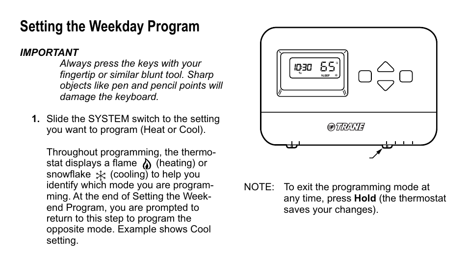 Setting the weekday program | Trane TAYSTAT 540 User Manual | Page 10 / 28