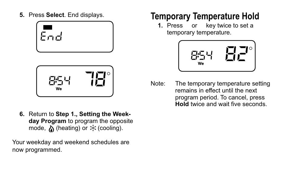 Temporary temperature hold | Trane TAYSTAT 540 User Manual | Page 16 / 28