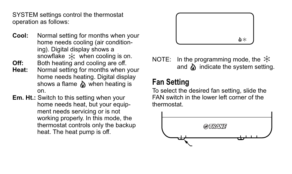 Fan setting | Trane TAYSTAT 540 User Manual | Page 18 / 28