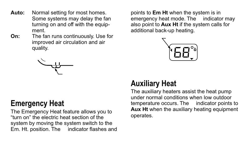 Emergency heat, Auxiliary heat | Trane TAYSTAT 540 User Manual | Page 19 / 28