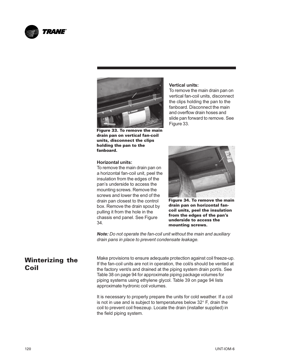 Winterizing the coil 120, Winterizing the coil | Trane LO User Manual | Page 120 / 136