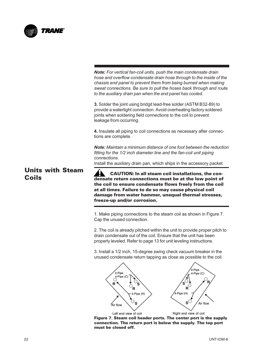 Units with steam coils 22, Units with steam coils | Trane LO User Manual | Page 22 / 136