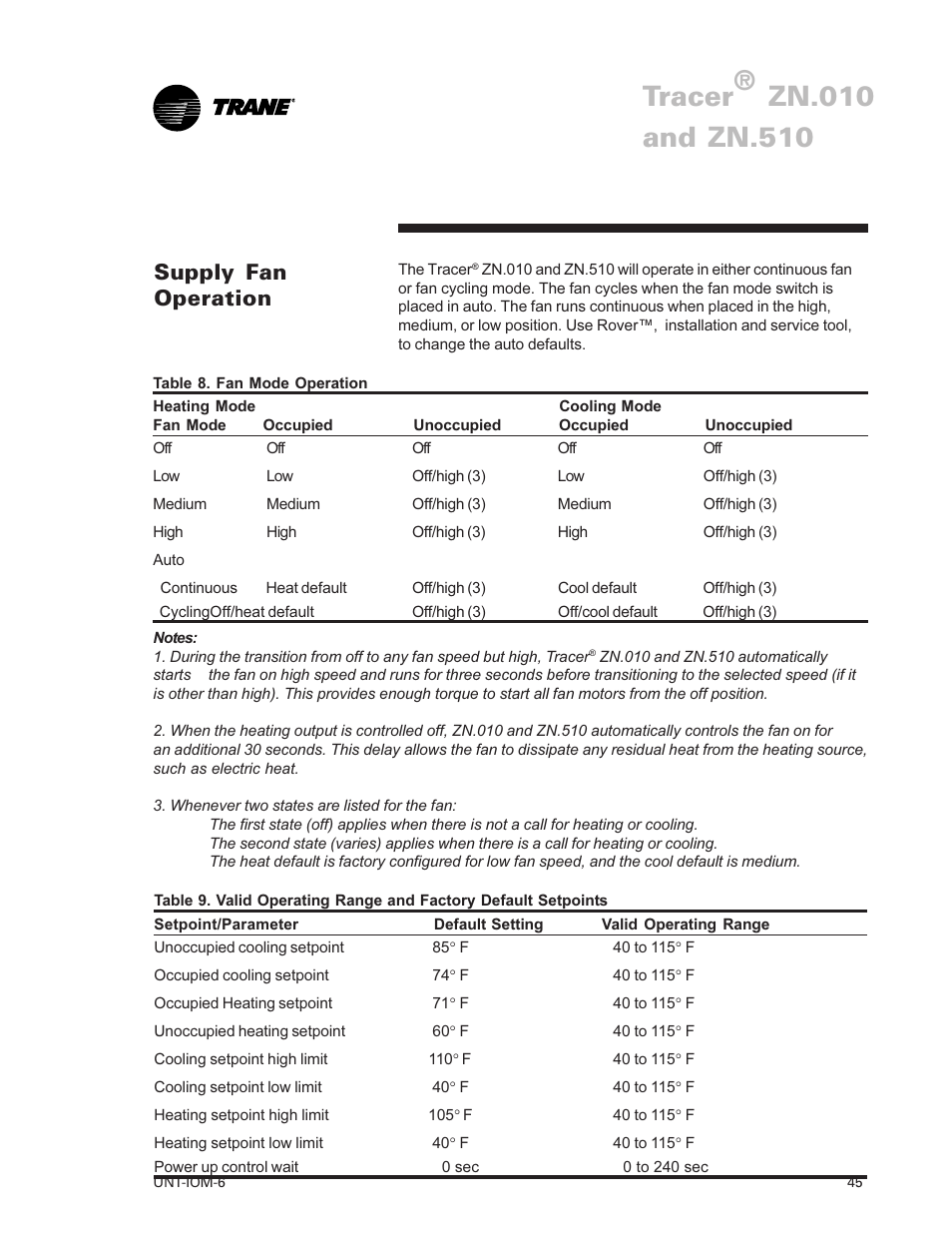 Supply fan operation 45, Tracer, Supply fan operation | Trane LO User Manual | Page 45 / 136