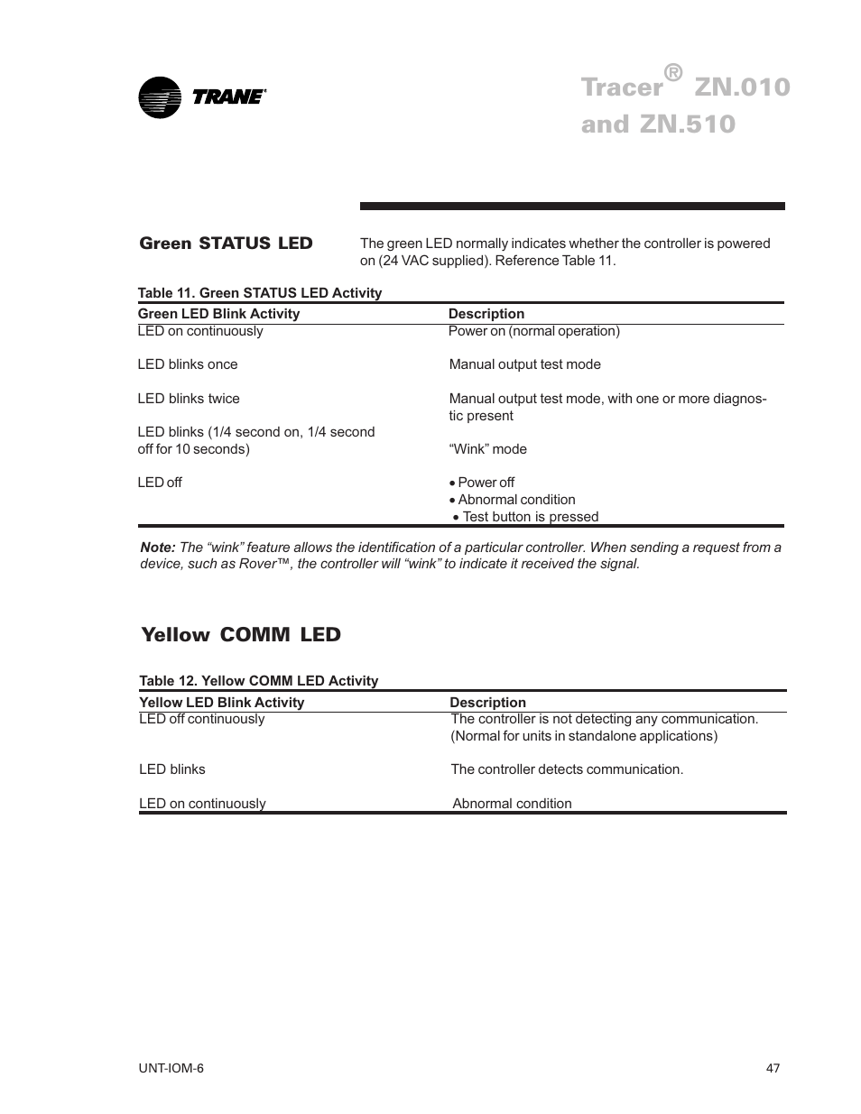 Yellow comm led 47, Tracer, Yellow comm led | Trane LO User Manual | Page 47 / 136