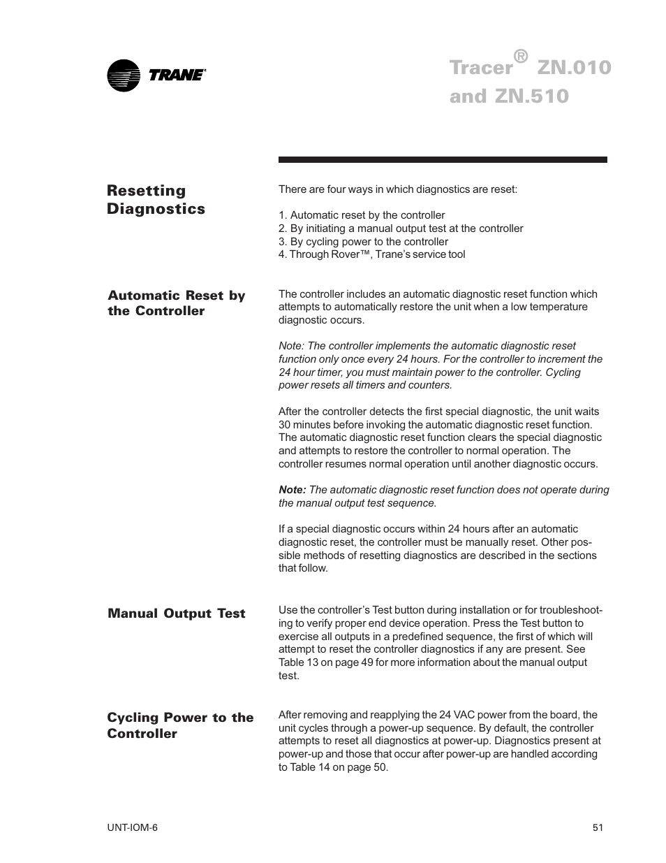 Resetting diagnostics 51, Tracer, Resetting diagnostics | Trane LO User Manual | Page 51 / 136