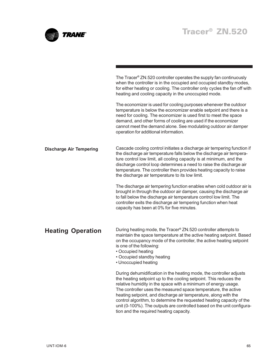 Tracer, Zn.520, Heating operation | Trane LO User Manual | Page 65 / 136