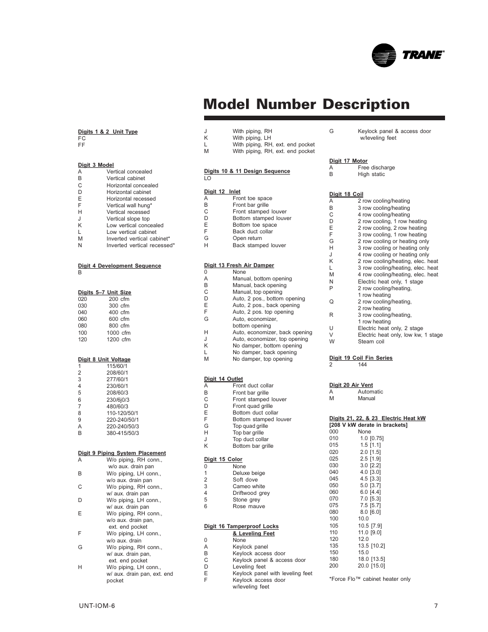 Model number description | Trane LO User Manual | Page 7 / 136