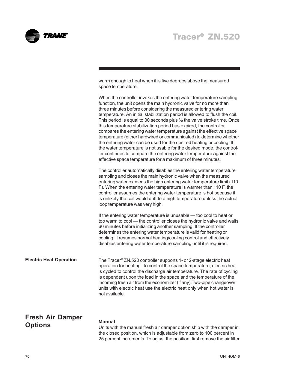 Tracer, Zn.520, Fresh air damper options | Trane LO User Manual | Page 70 / 136