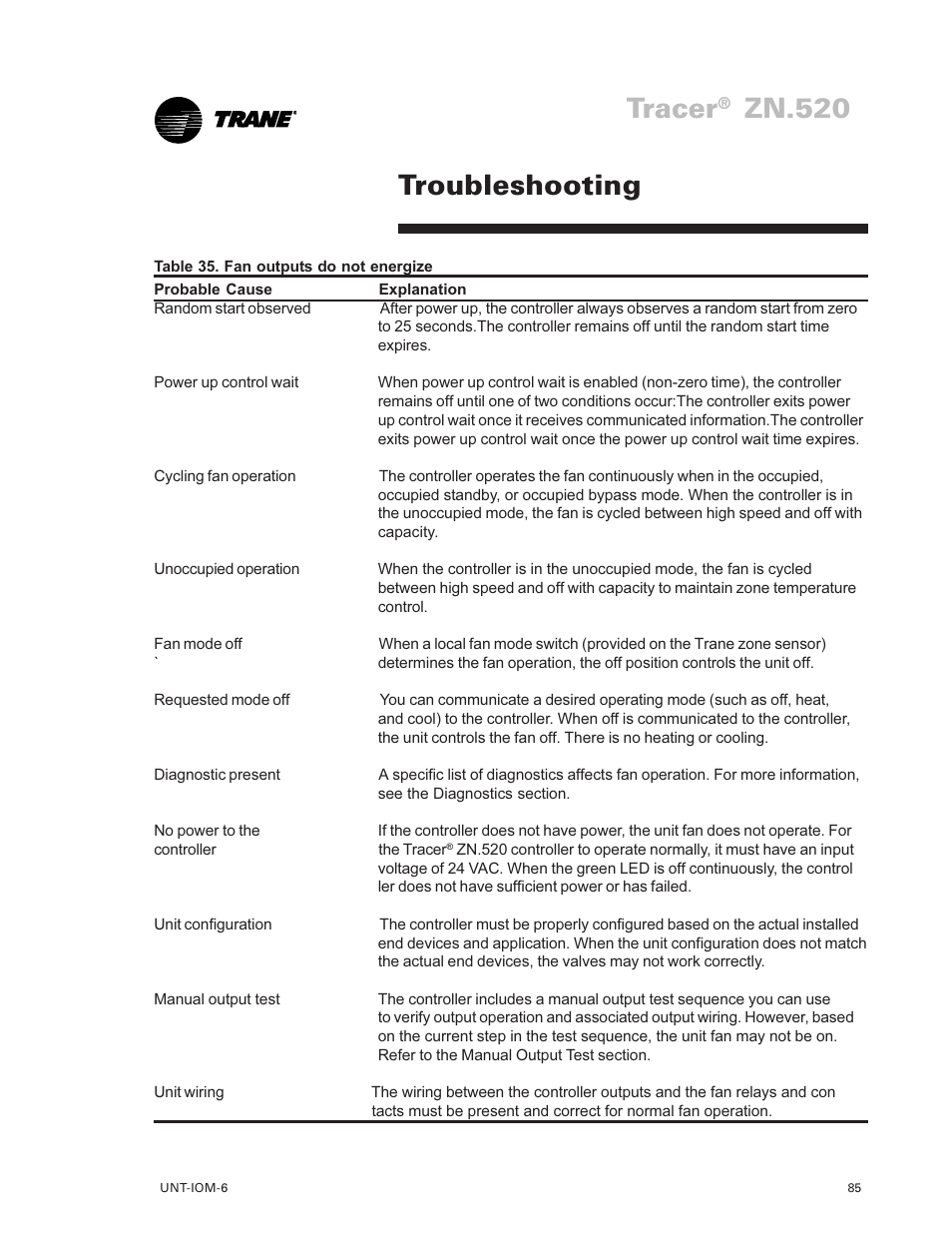 Troubleshooting 85, Tracer, Zn.520 | Troubleshooting | Trane LO User Manual | Page 85 / 136