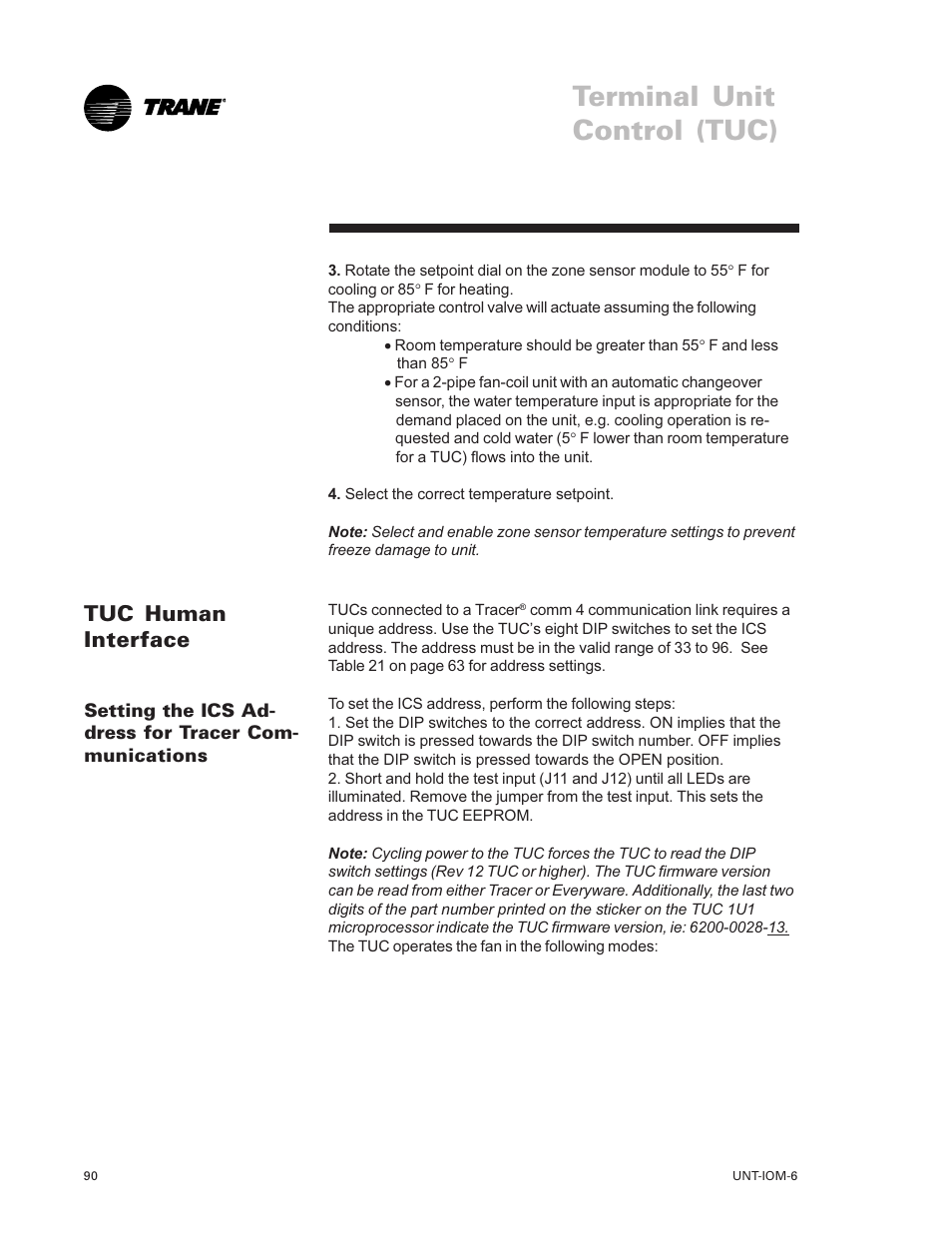 Tuc human interface 90, Terminal unit control (tuc), Tuc human interface | Trane LO User Manual | Page 90 / 136