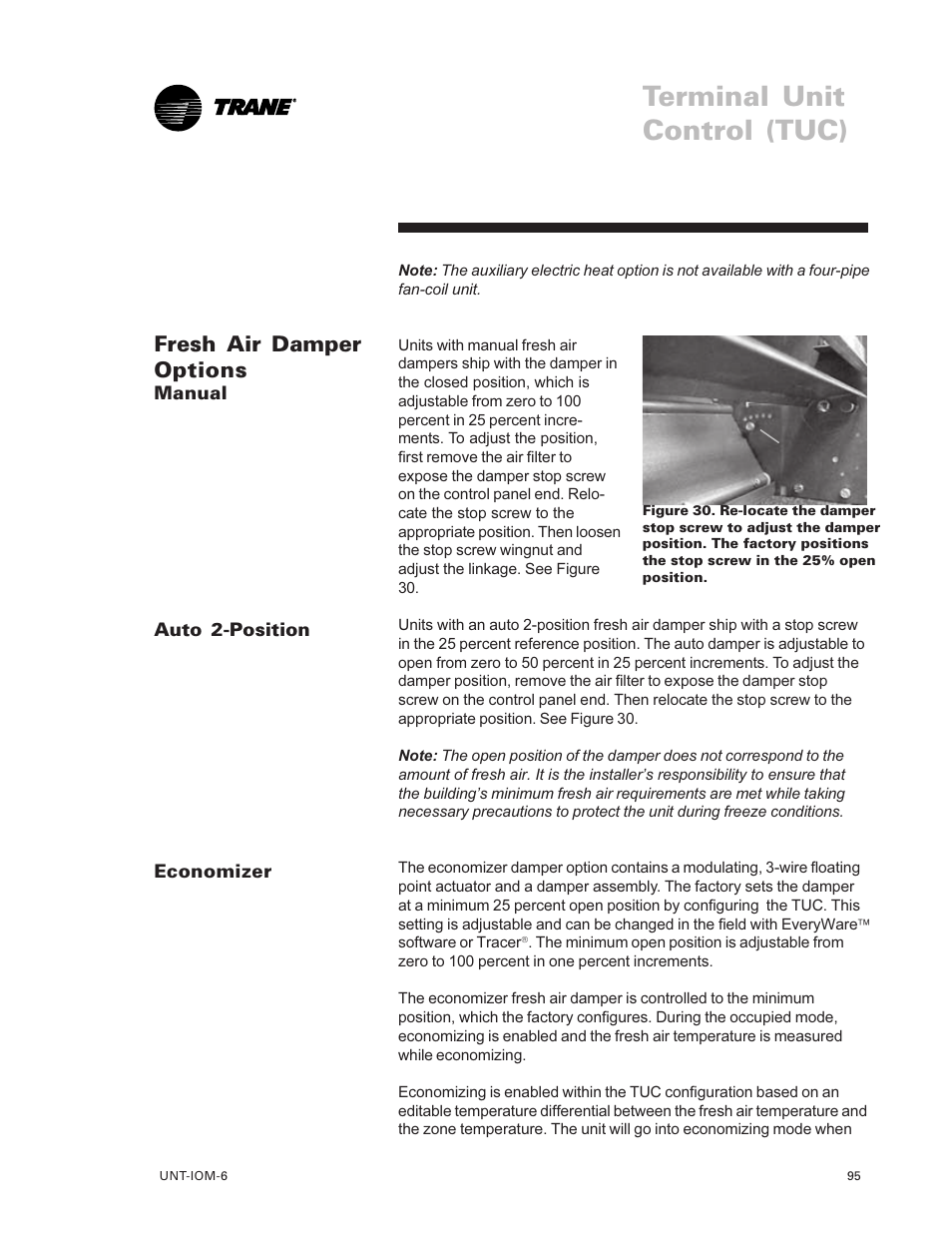 Fresh air damper options 95, Terminal unit control (tuc), Fresh air damper options | Trane LO User Manual | Page 95 / 136